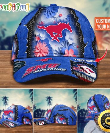 Ncaa Smu Mustangs Baseball Cap Flag Flower Custom Name Cap