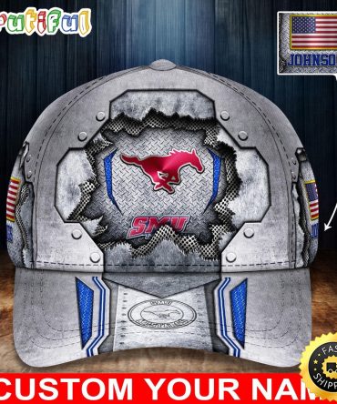 Ncaa Smu Mustangs Baseball Cap Silver Metalic Pattern Baseball Cap