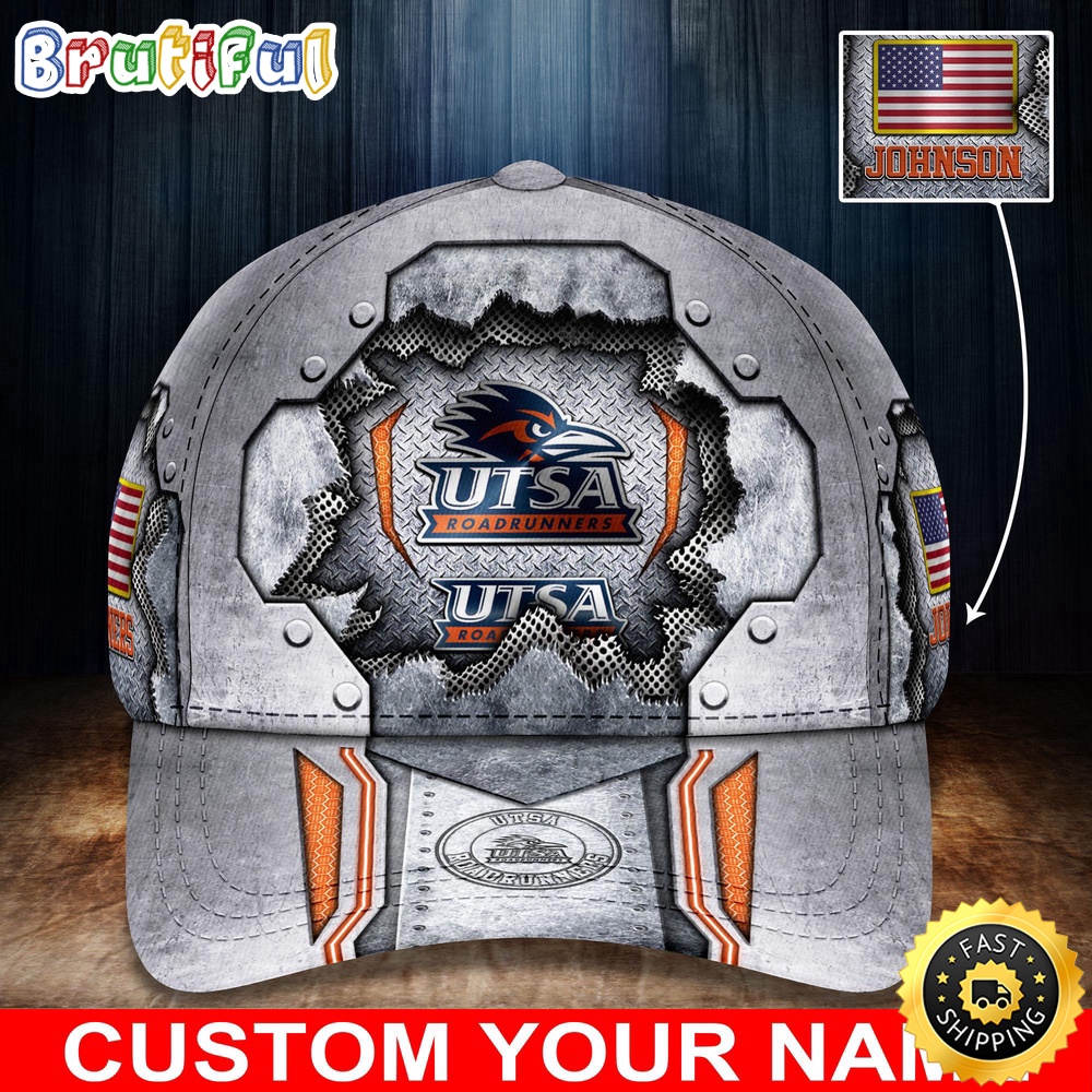 Ncaa Utsa Roadrunners Baseball Cap Silver Metalic Pattern Baseball Cap