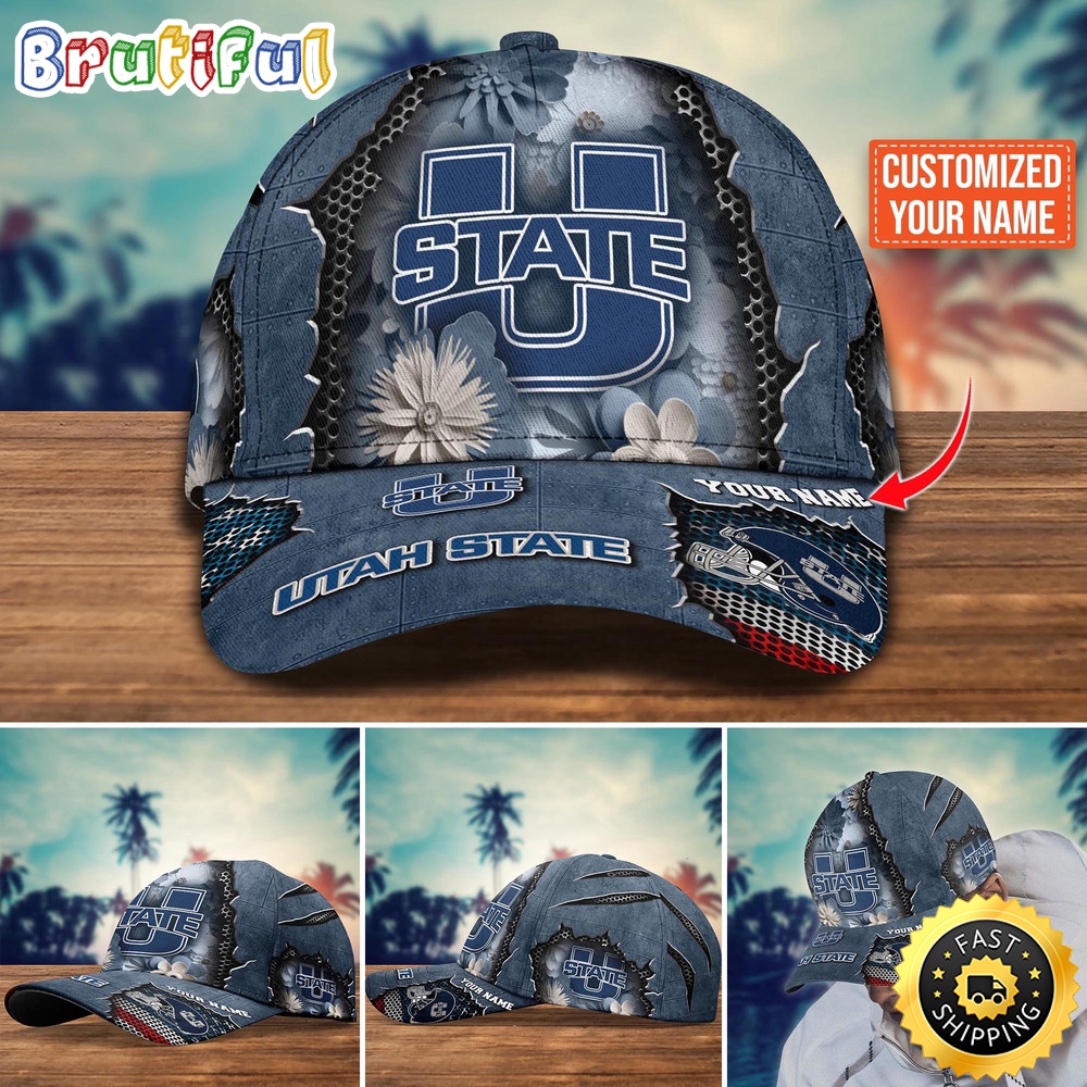 Ncaa Utah State Aggies Baseball Cap Flag Flower Custom Name Cap