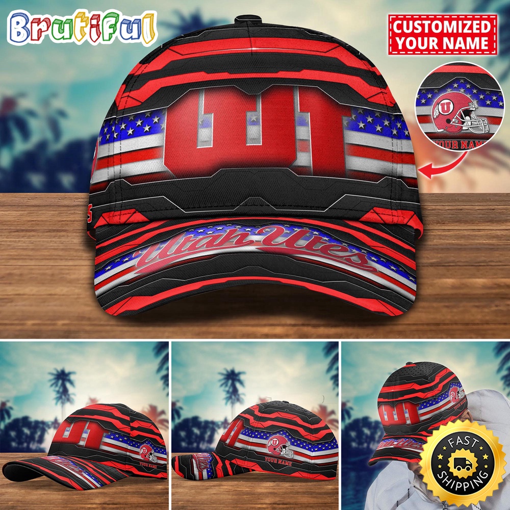 Ncaa Utah Utes Baseball Cap Flag Custom Name Cap