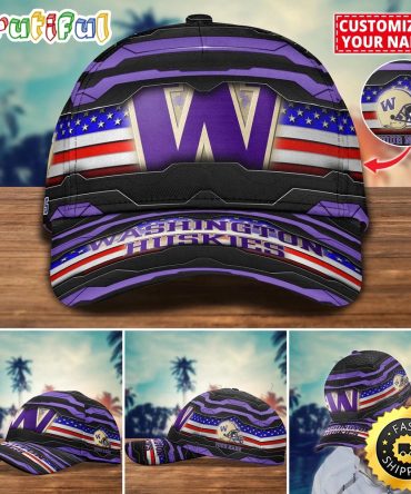 Ncaa Washington Huskies Baseball Cap Flag Custom Name Cap