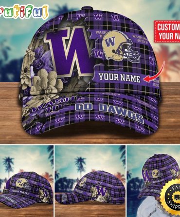 Ncaa Washington Huskies Baseball Cap Flower Custom Name Cap