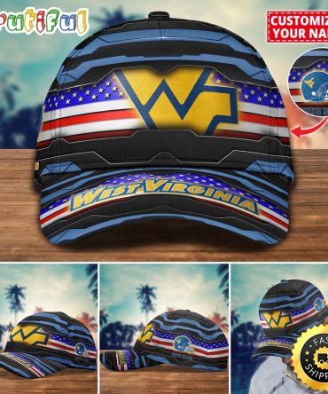 Ncaa West Virginia Mountaineers Baseball Cap Flag Custom Name Cap