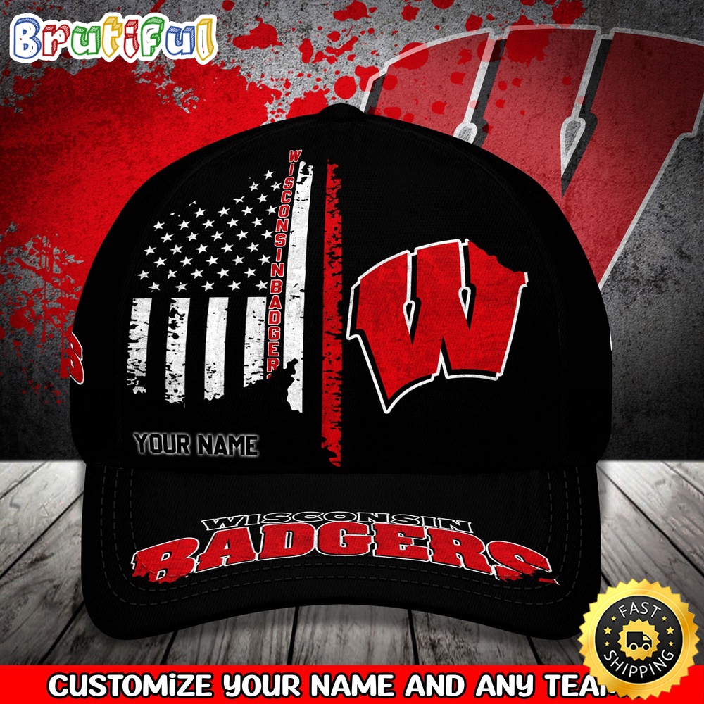 Ncaa Wisconsin Badgers Baseball Cap Your Name Custom Baseball Cap