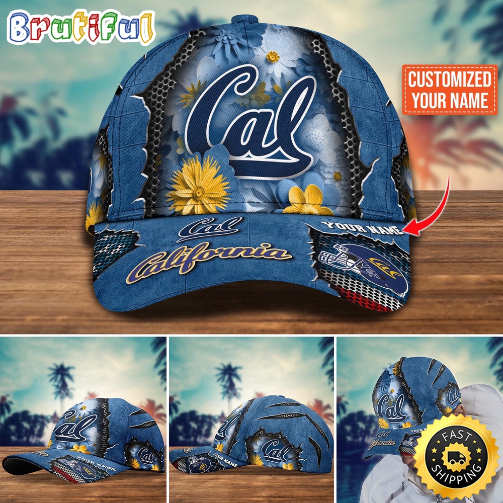Ncaa California Golden Bears Baseball Cap Flag Flower Custom Name Cap