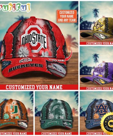 Ncaa Customize Baseball Cap Flag Flower Custom Name Cap