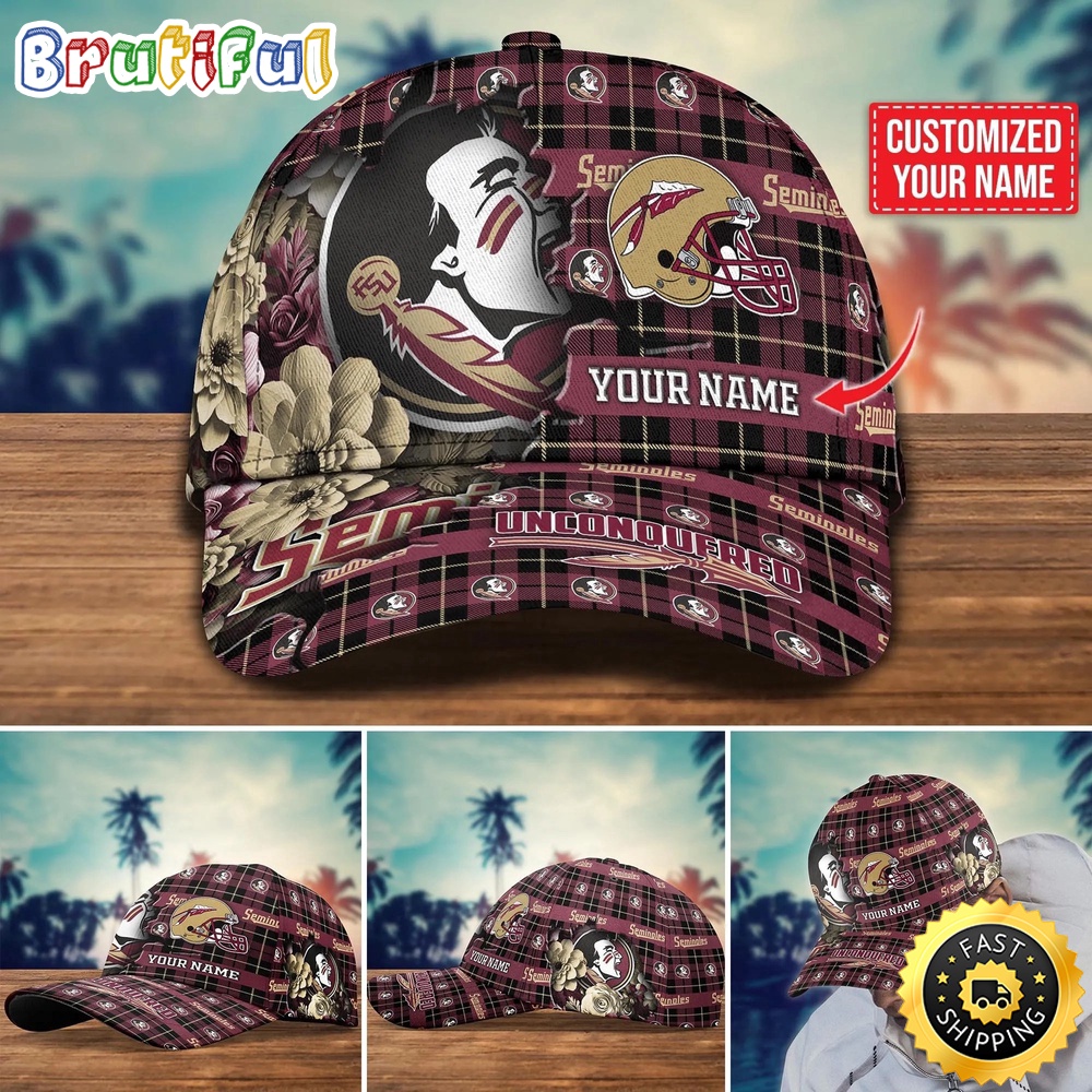 Ncaa Florida State Seminoles Baseball Cap Flower Custom Name Cap