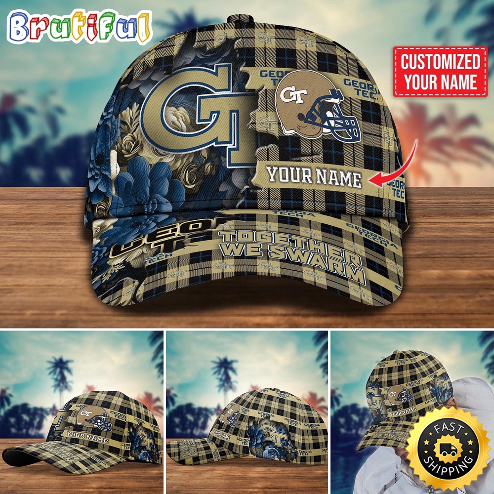 Ncaa Georgia Tech Yellow Jackets Baseball Cap Flower Custom Name Cap