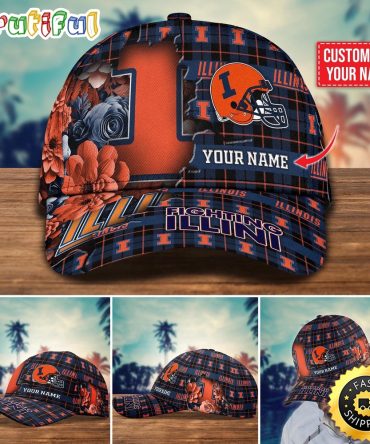 Ncaa Illinois Fighting Illini Baseball Cap Flower Custom Name Cap