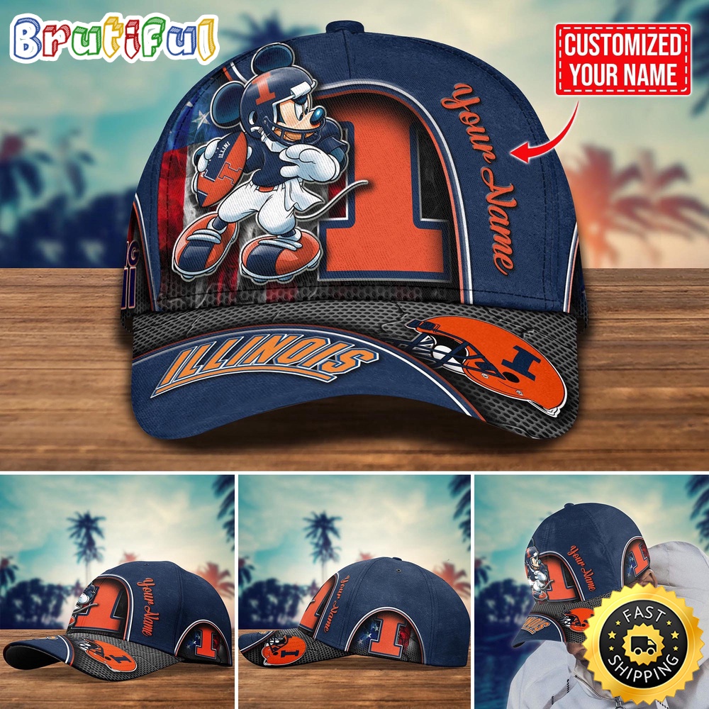 Ncaa Illinois Fighting Illini Baseball Cap Mickey Mouse Custom Cap For Fans