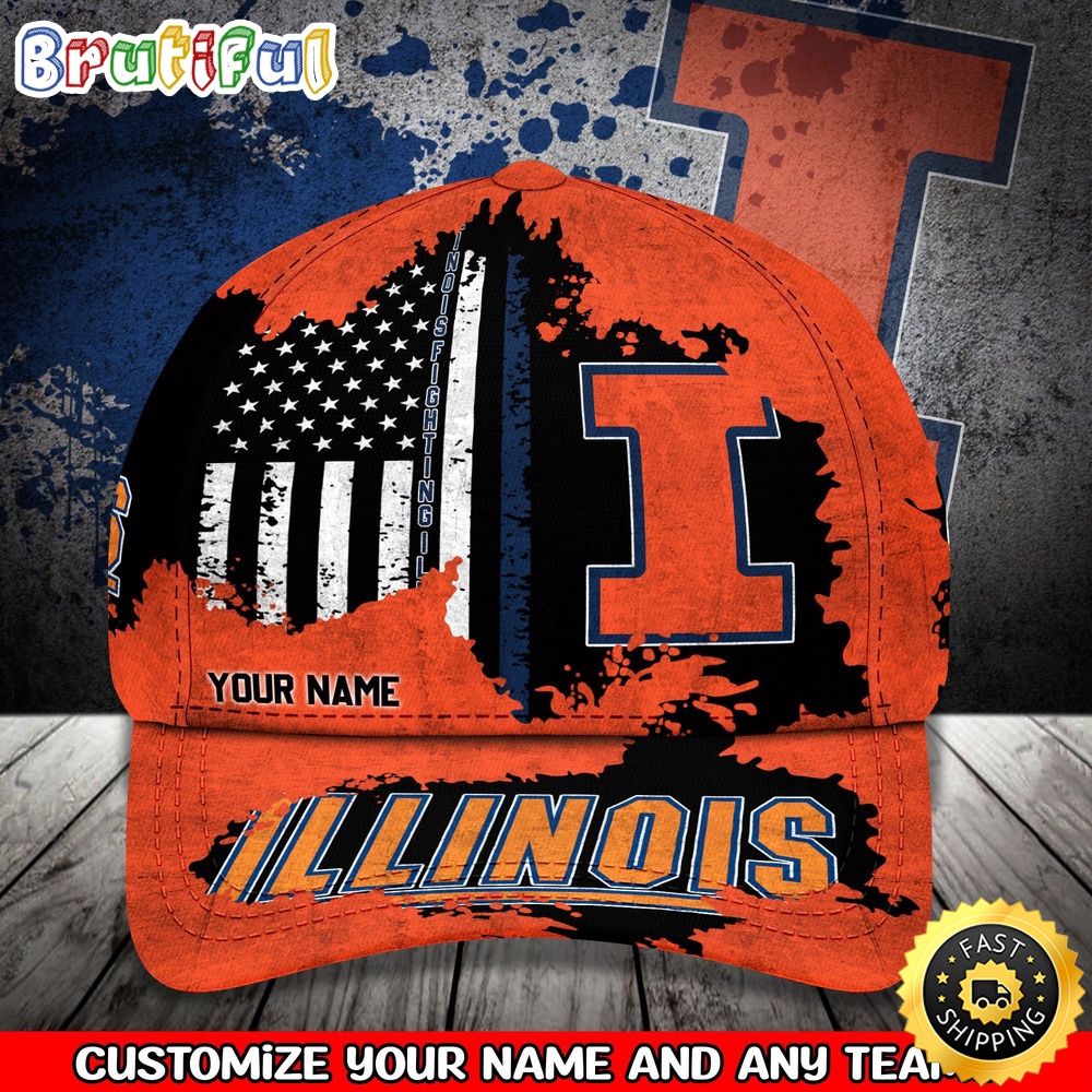Ncaa Illinois Fighting Illini Baseball Cap Your Name Custom Baseball Cap