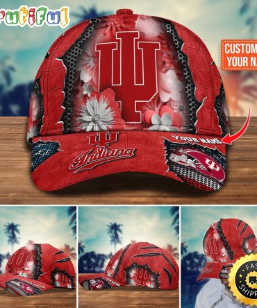 Ncaa Indiana Hoosiers Baseball Cap Flag Flower Custom Name Cap