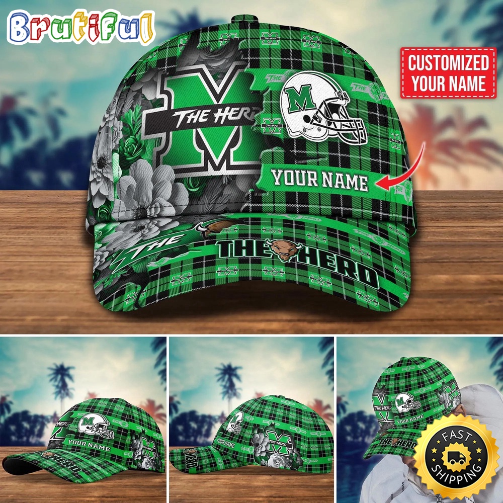Ncaa Marshall Thundering Herd Baseball Cap Flower Custom Name Cap