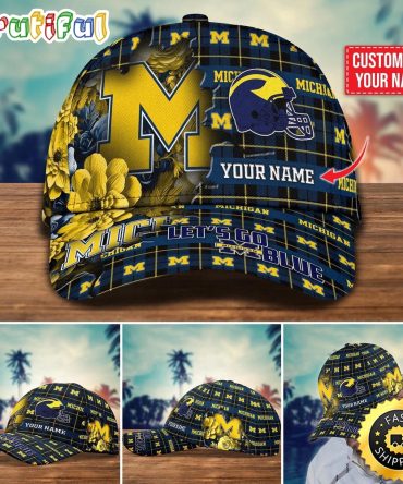 Ncaa Michigan Wolverines Baseball Cap Flower Custom Name Cap