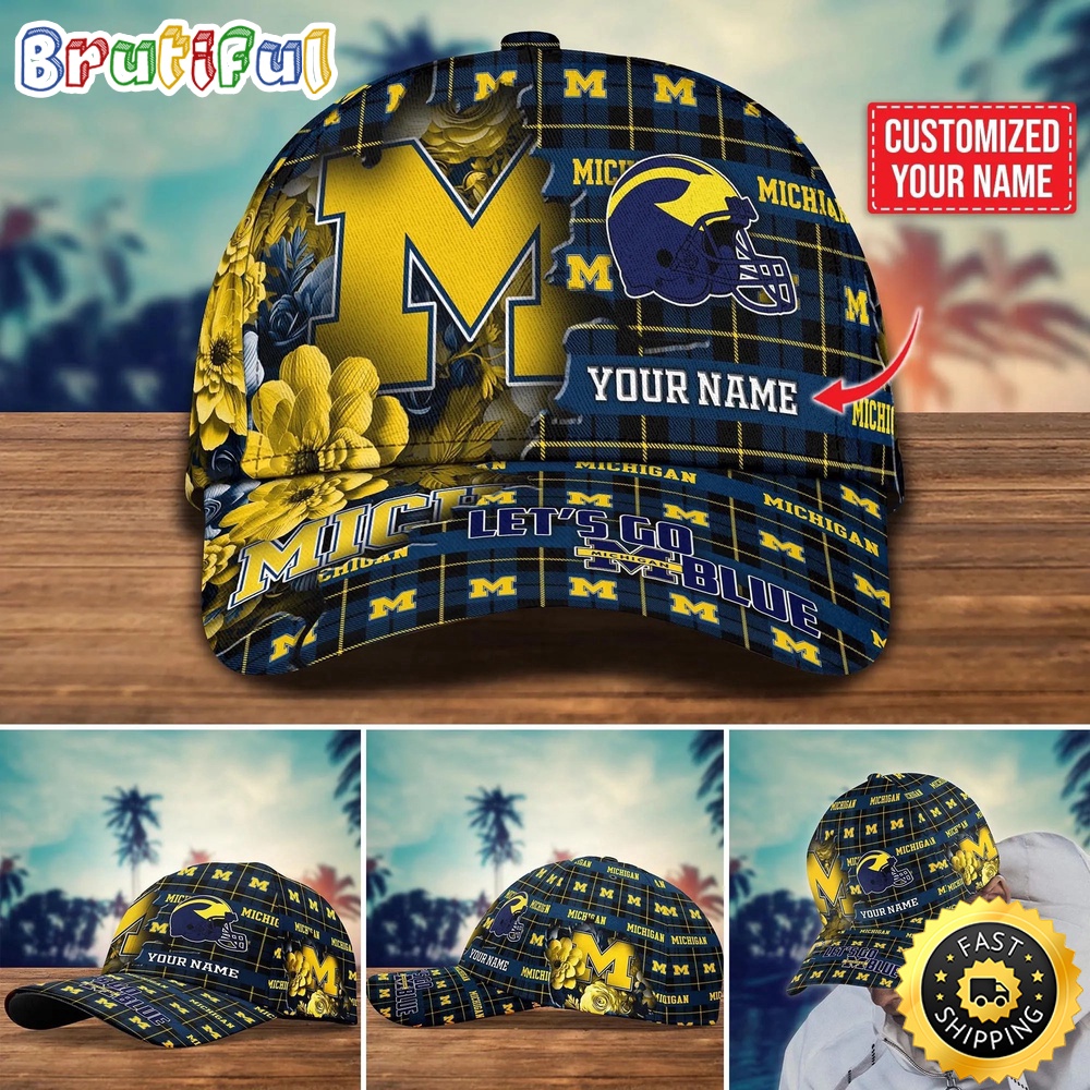 Ncaa Michigan Wolverines Baseball Cap Flower Custom Name Cap