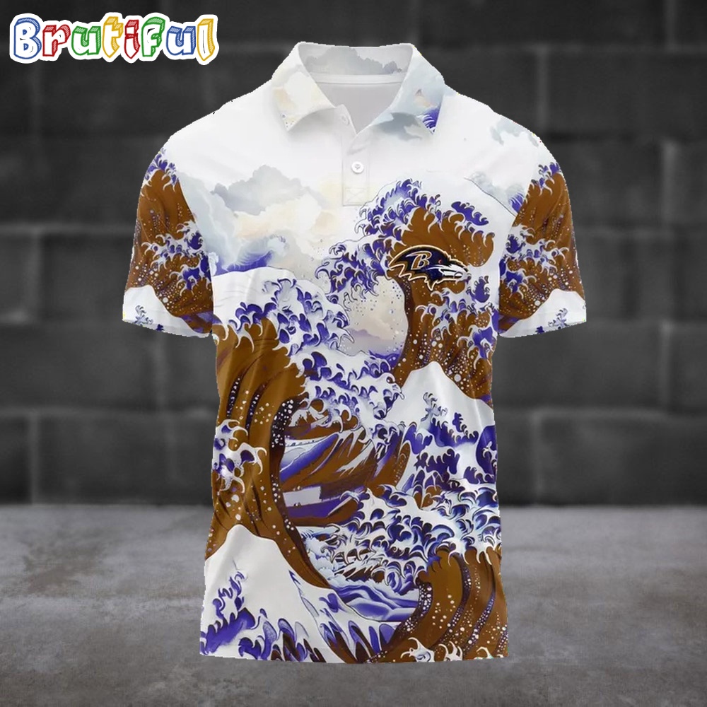 Nfl Baltimore Ravens Football Great Wave Polo Shirt