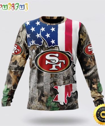 Nfl San Francisco 49Ers Crewneck Sweatshirt Usa Flag Camo Realtree Hunting Show Your Team Spirit