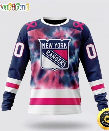 Personalized Nhl New York Rangers Crewneck Sweatshirt Special Pink October Fight Breast Cancer Gift For Man And Women