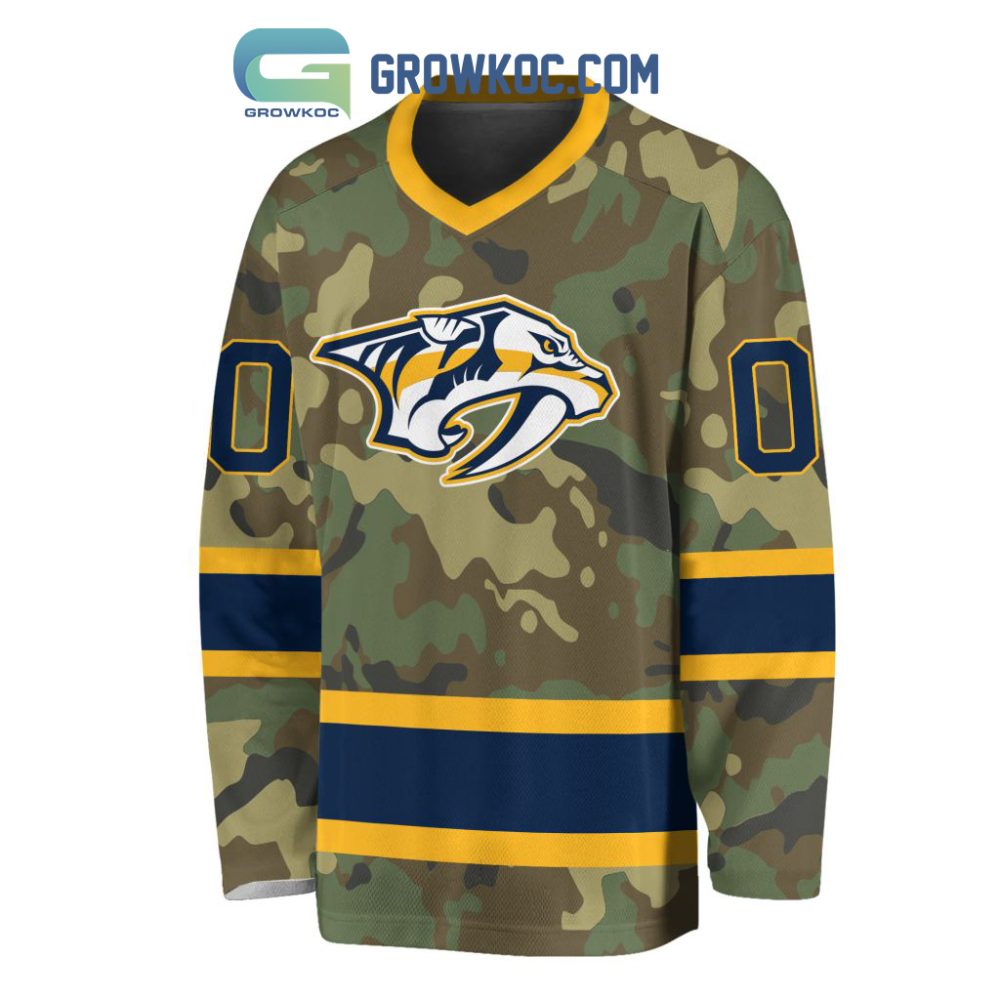 Nashville Predators Special Camo Veteran Design Personalized Hockey Jersey - Image 2