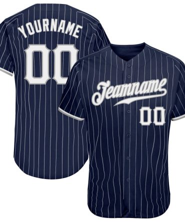 Custom Navy White Pinstripe White-Gray Authentic Baseball Jersey