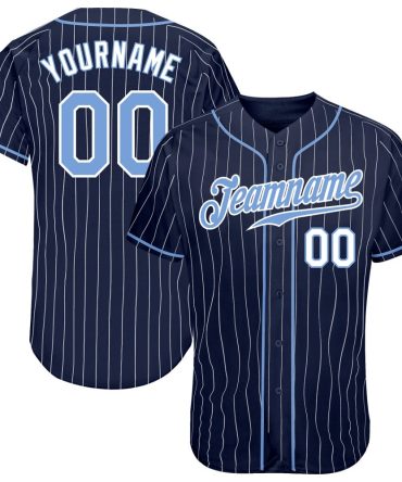 Custom Navy White Pinstripe Light Blue-White Authentic Baseball Jersey