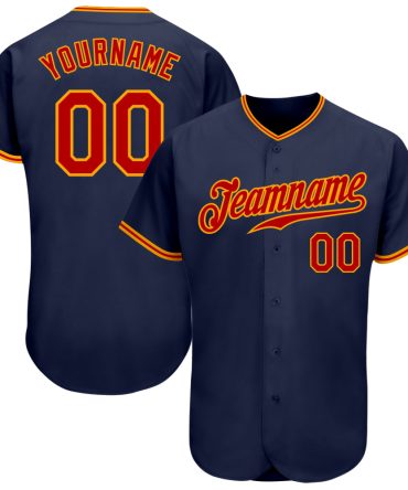 Custom Navy Red-Gold Authentic Baseball Jersey