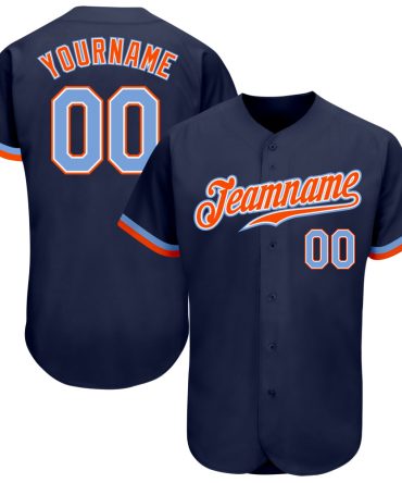 Custom Navy Powder Blue-Orange Authentic Baseball Jersey