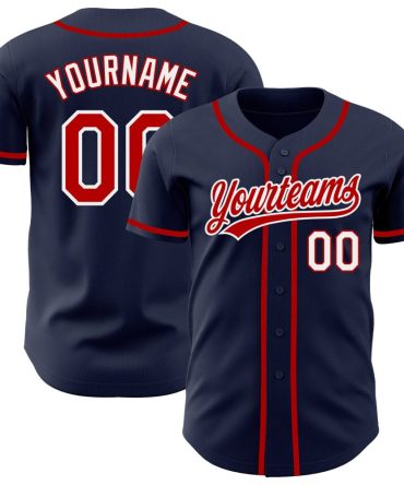 Custom Navy Red-White Authentic Baseball Jersey