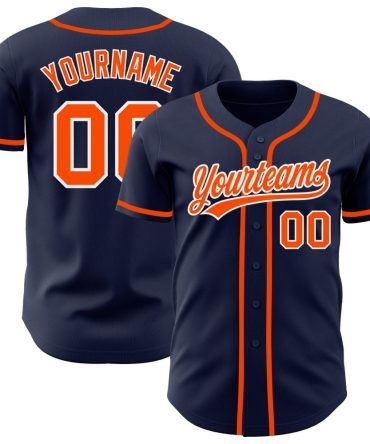 Custom Navy Orange-White Authentic Baseball Jersey