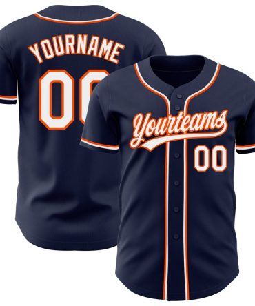 Custom Navy White-Orange Authentic Baseball Jersey