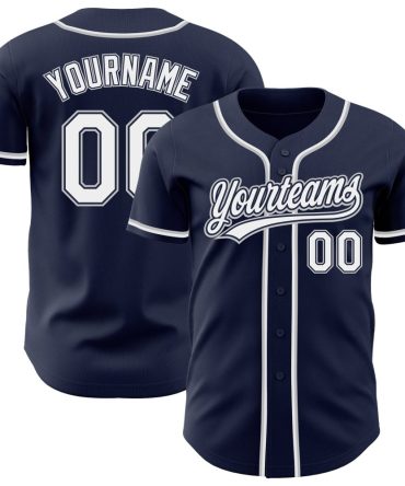 Custom Navy White-Gray Authentic Baseball Jersey