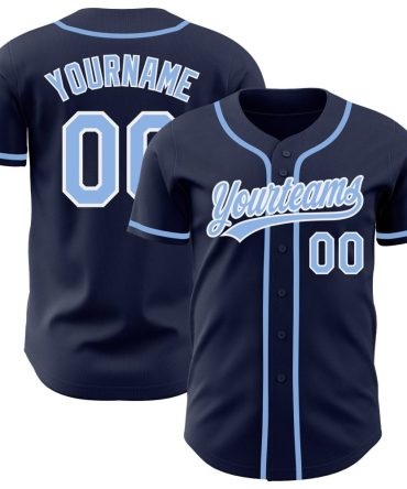 Custom Navy Light Blue-White Authentic Baseball Jersey