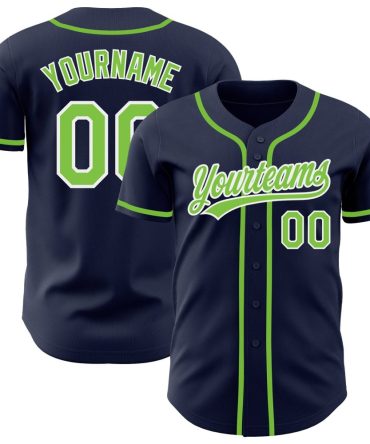 Custom Navy Neon Green-White Authentic Baseball Jersey
