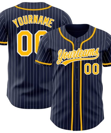 Custom Navy White Pinstripe Gold Authentic Baseball Jersey