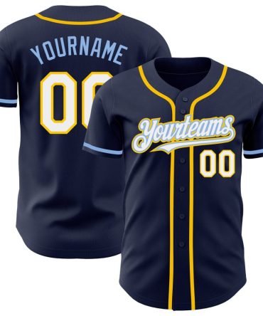 Custom Navy White Yellow-Light Blue Authentic Baseball Jersey