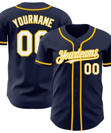 Custom Navy White-Yellow Authentic Baseball Jersey