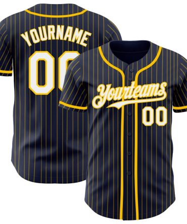 Custom Navy Yellow Pinstripe White Authentic Baseball Jersey