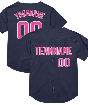 Custom Navy Pink-White Mesh Authentic Throwback Baseball Jersey