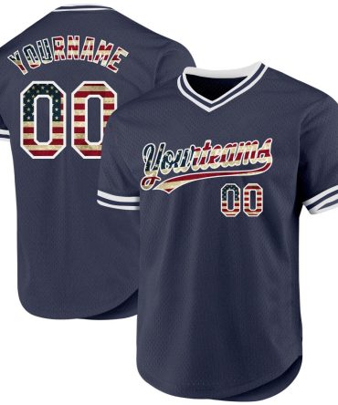 Custom Navy Vintage Usa Flag-White Authentic Throwback Baseball Jersey