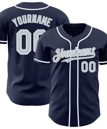Custom Navy Silver-White Authentic Baseball Jersey