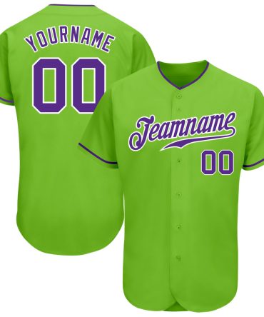 Custom Neon Green Purple-White Authentic Baseball Jersey