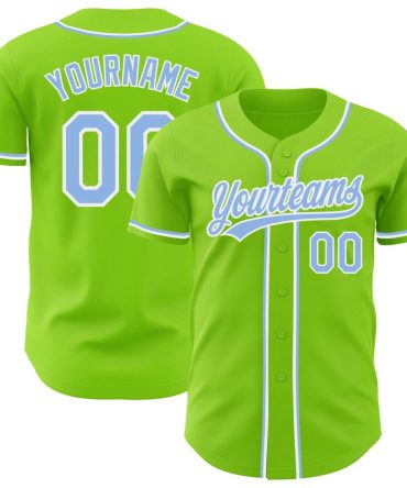Custom Neon Green Light Blue-White Authentic Baseball Jersey