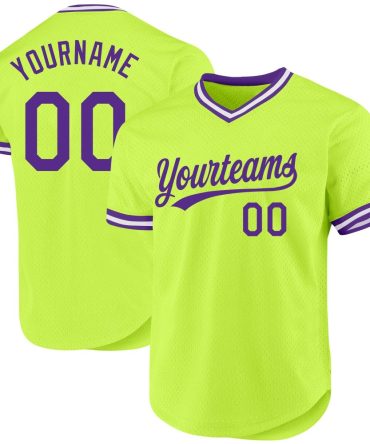 Custom Neon Green Purple-White Authentic Throwback Baseball Jersey