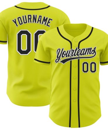 Custom Neon Yellow Black-White Authentic Baseball Jersey