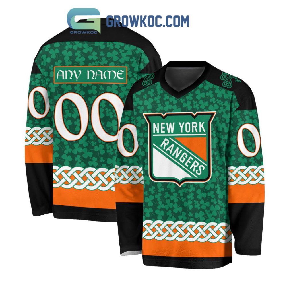 New York Rangers St.Patrick'S Day Personalized Long Sleeve Hockey Jersey