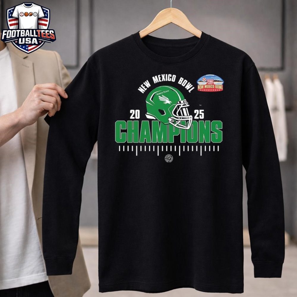 North Texas Mean Green New Mexico Bowl Champions 2025 Ncaa Football Helmet Logo Unisex Shirt - Image 4