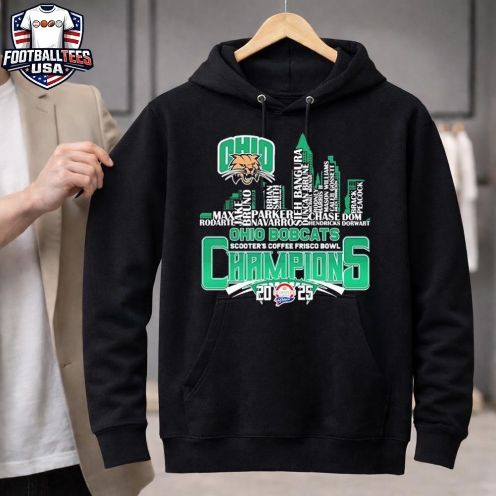 Ohio Bobcats Scooter'S Coffee Frisco Bowl Champions 2025 Football Player Names Logo Unisex Shirt - Image 3