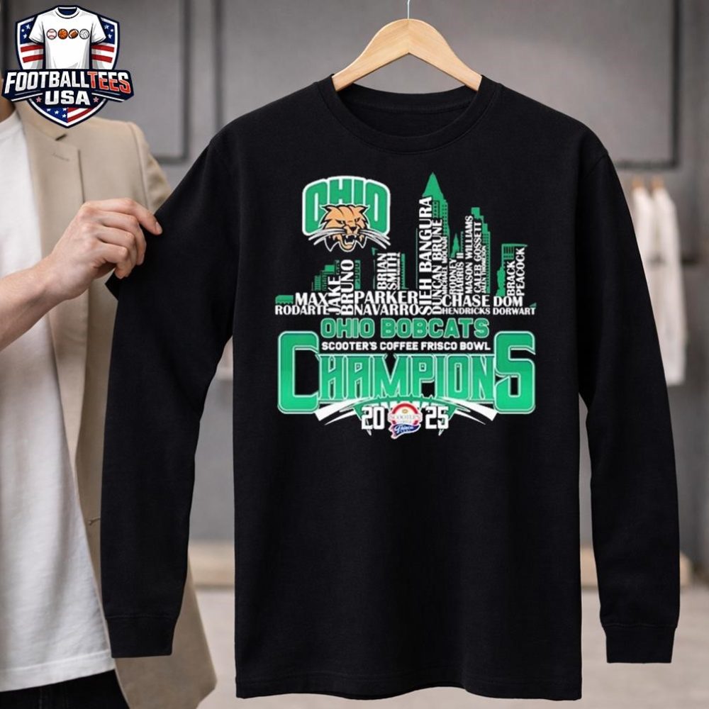 Ohio Bobcats Scooter'S Coffee Frisco Bowl Champions 2025 Football Player Names Logo Unisex Shirt - Image 4