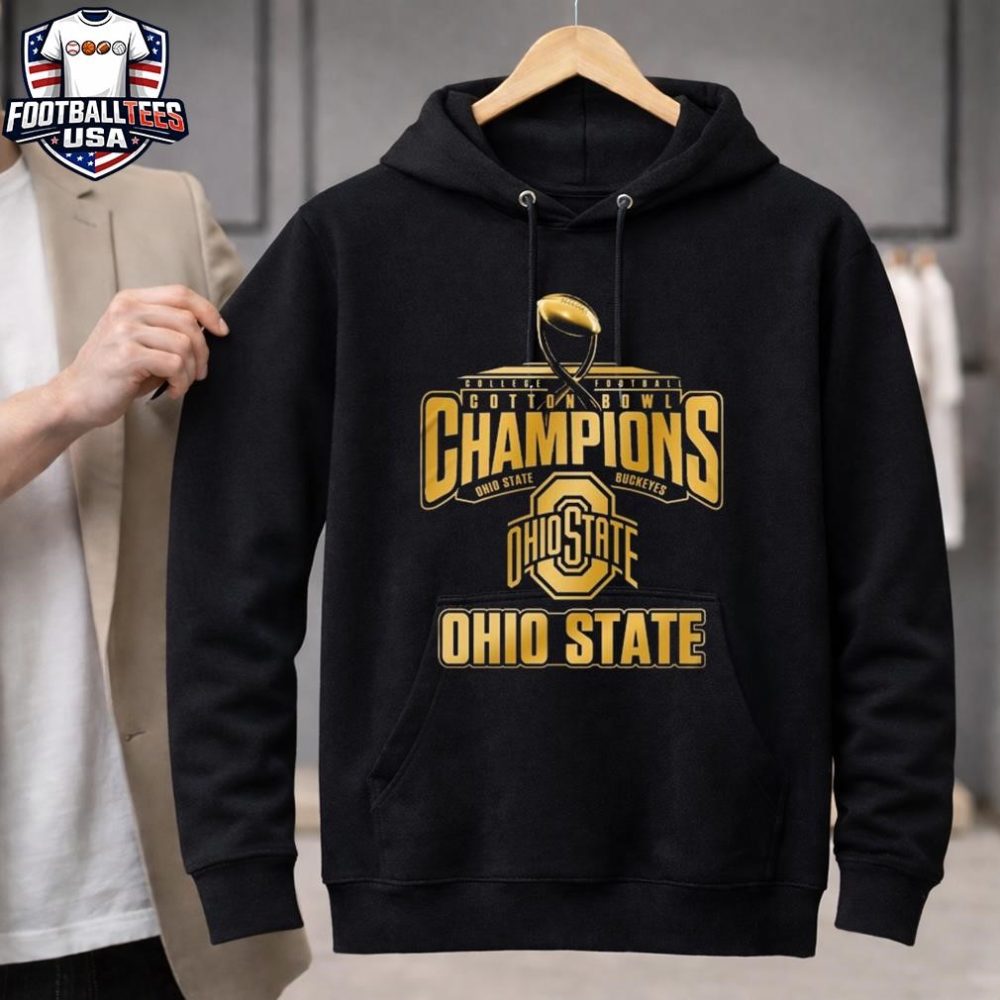 Ohio State Buckeyes College Football Cotton Bowl Champions 2025 Gold Logo Unisex Shirt - Image 3